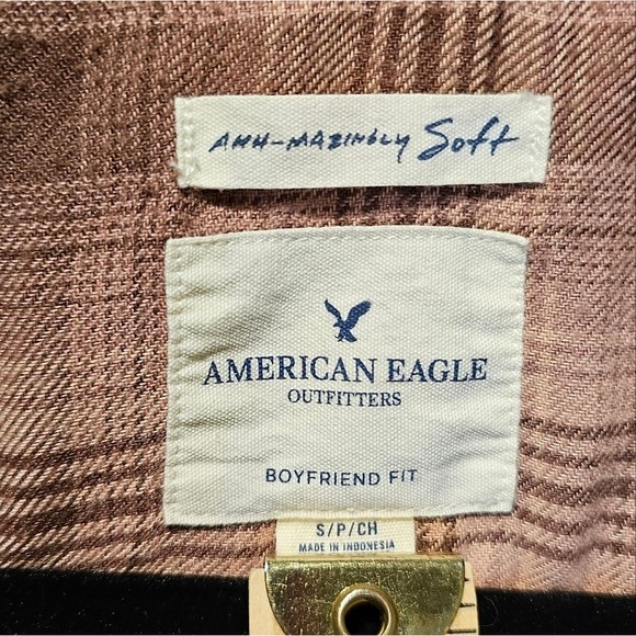 American Eagle Amazingly Soft Boyfriend Fit Pink Flannel Size Small - Picture 2 of 4